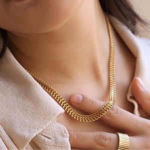 Waterproof gold plated double chain necklace